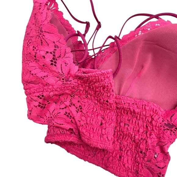 VICTORIA'S SECRET Bralette Size XL Hot Pink Lace Strappy Stretchy Smock Back - Picture 4 of 11